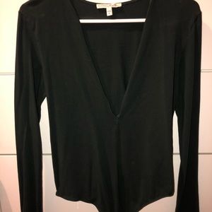 Dark Green Leotard Low V Cut Long Sleeve